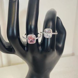 💎 Rectangular Cut Solitaire Ring in Pink or White💎